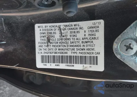 2014 Honda Civic Lx z USA, uszkodzony, nr VIN 2HGFB2F58EH506344